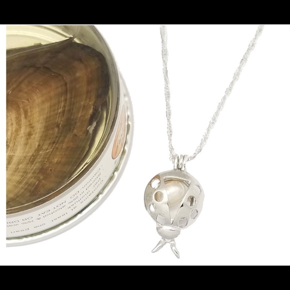 Lady Bug Pendant Necklace with Genuine Pearl Lucky Ladybug Necklace with Pearl - Picture 3 of 4